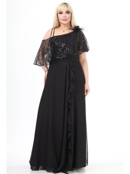 Büyük Beden Uzun Siyah Abiye Elbise