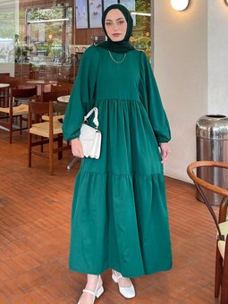 Balon Kol Katlı Yazlık Elbise