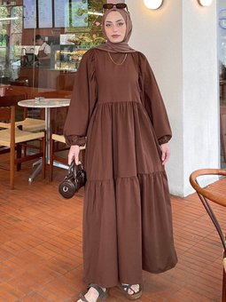 Balon Kol Katlı Yazlık Elbise