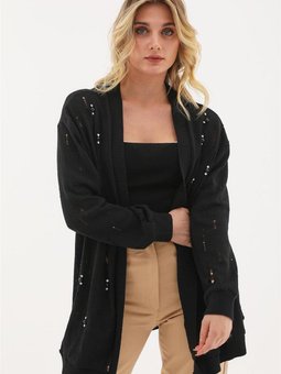 Ribanalı Garnili Siyah Hırka