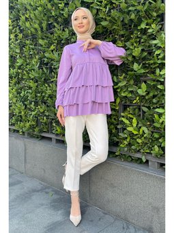 Fırfırlı Kat Kat Lila Tunik