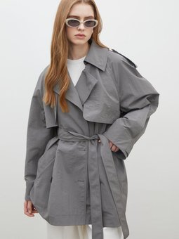 Lızbon Oversıze Kısa Trençkot Gri