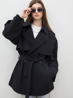 Lızbon Oversıze Kısa Trençkot Siyah