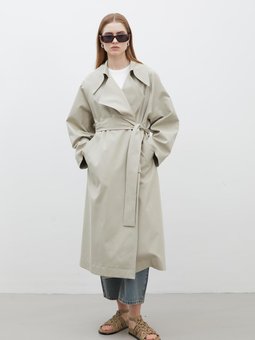 Oversıze Geniş Yaka Trençkot Yeşil