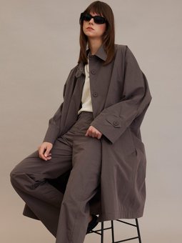 Oversıze Teknik Kumaş Trençkot Vizon