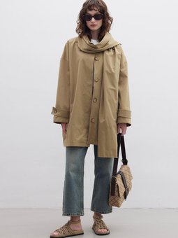Stokholm Şal Detaylı Oversıze Trençkot Yeşil