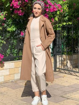 24k5011 Kahve Kuşaklı Uzun Trençkot