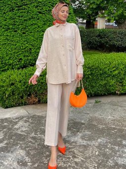 24y3080 Bej Serpme Pullu İkili Takım