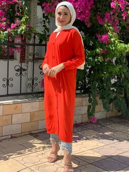 24y5066 Açık Kırmızı Düğmeli Basic Ceket