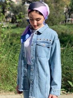 24y5273 Açık Mavi Kuşgözü Detaylı Kot Ceket