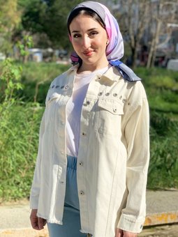 24y5273 Ekru Kuşgözü Detaylı Kot Ceket