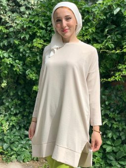 Bej Düşükkol Tunik