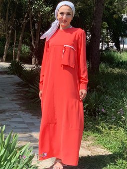 Coral Cep Detaylı Jakar Elbise