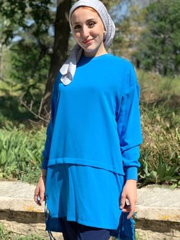 Mavi Bağcıklı Uzun Tunik