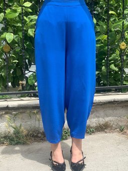 Mavi Cepli Şalvar Pantolon