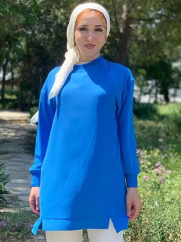 Mavi Kolu Lastikli Tunik