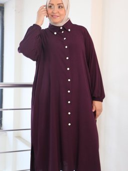 Mürdüm Büyük Beden Kolu Lastikli Dokuma Bürümcük Pantolonlu Takım