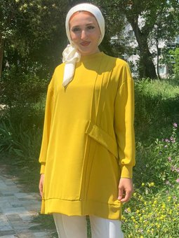 Yağ Yeşili Dikiş Detaylı Tunik