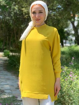 Yağ Yeşili Kolu Lastikli Tunik