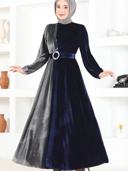 Kadife Elbise Asm2650 Lacivert
