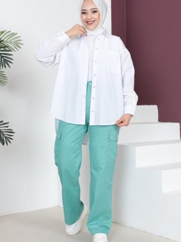 Beli Lastikli Bol Paça Pantolon Mint 6071