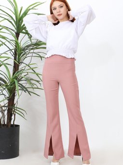 Yırtmaçlı İspanyol Paça Pantolon Gül Kurusu 6089