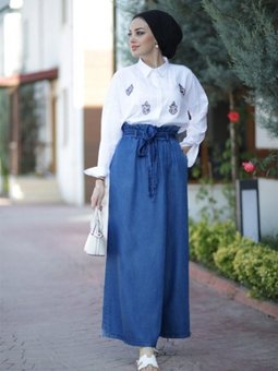 1119 Beli Lastikli Pantolon Etek