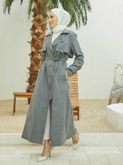 6458 Allerli Denim Trençkot Gri