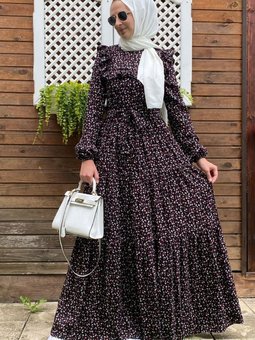 Beliz Mini Şal Desenli Elbise Siyah