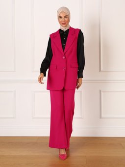 Cep Düğme Detaylı Fuşya Yelek