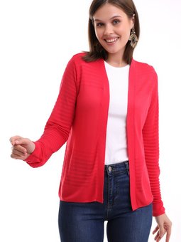 Mercan Bekletme Raporlu Etek Baslamalı Önü Açık Klasik Penye Hırka