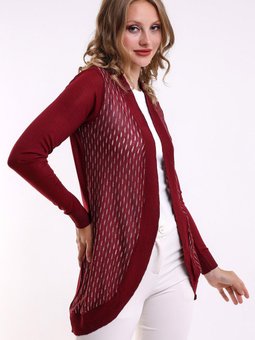 Mürdüm Uzun Kol Oval Etek Sim Detaylı Örme Jakarlı Penye Kaftan Hicab & Tesettür Hırka