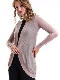 Vizon Uzun Kol Oval Etek Sim Detaylı Örme Jakarlı Penye Kaftan Hicab & Tesettür Hırka