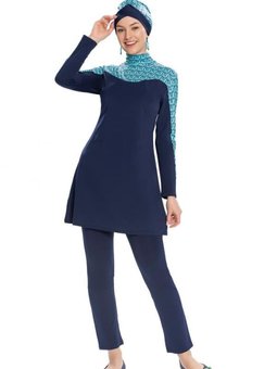 Lacivert Likralı Üst Detay Tam Kapalı Mayo