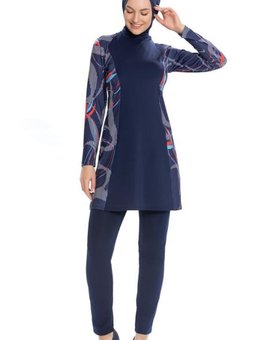 Lacivert Likralı Yan Detay Tam Kapalı Mayo