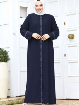 Büyük Beden Önü Nakışlı Ferace Tsd240245