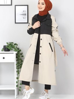 Çift Renkli Trençkot Tsd0919 Bej