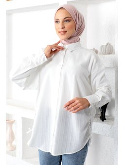 Yanı Büzgü Detaylı Ekru Tunik