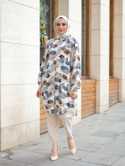 Büyük Beden Desenli Antrasit Tunik