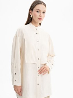 Çizgili Kumaş Kolları Detaylı Tunik