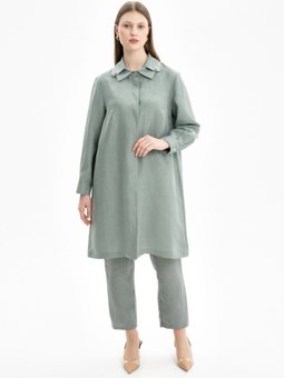 Yakası İşleme Detaylı Keten Tunik