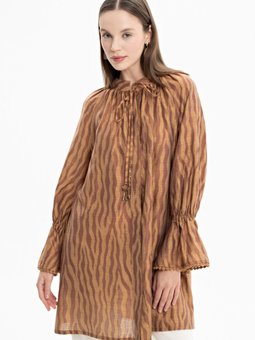 Zebra Desen Bağlamalı Tunik
