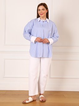 Büyük Beden Mavi Gömlek Beyaz