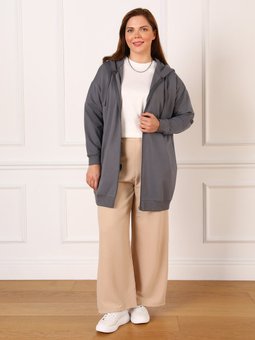 Granit Kapüşonlu Ve Fermuarlı Büyük Beden Sweatshirt