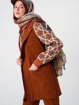 Açık Kahve Pamuklu Ceket Yakalı Kuşaklı Uzun Yelek