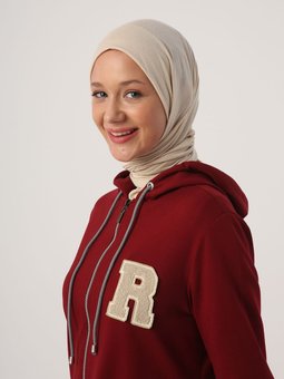 Bordo Kapüşonlu Aplike Nakışlı Hırka