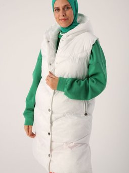 Ekru Geometrik Dikişli Şişme Yelek