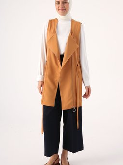 Hardal Fermuarlı Kemerli Yelek