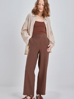 Kahverengi Cepli Boru Paça Pantolon