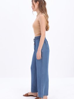 Mavi Beli Lastikli Denim Pantolon